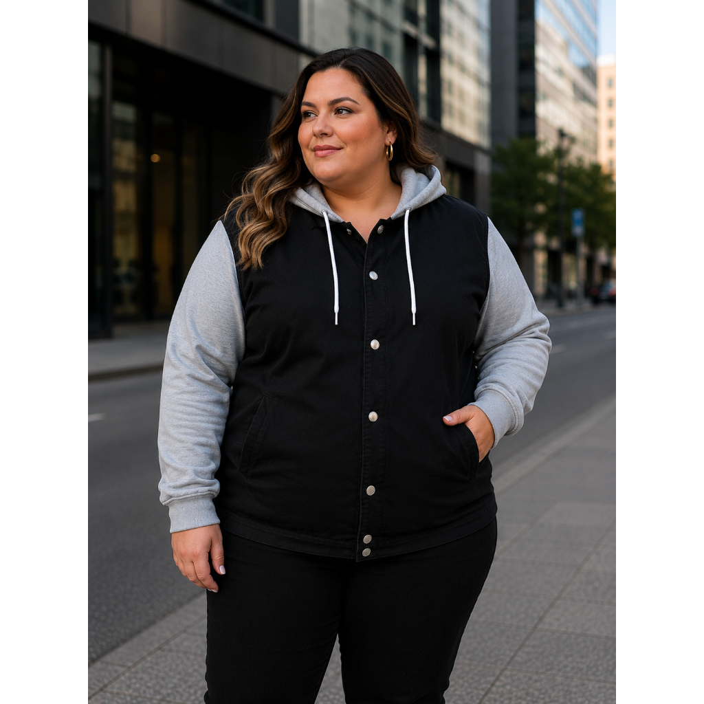Jaqueta Jeans Plus Size Com Capuz Moderna Confortavel Capuz Ajustavel