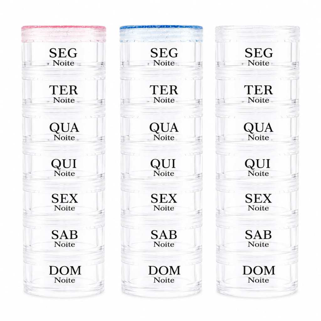 Kit Porta Comprimido Dia e Noite 7 Dias Tubo Organizador Semanal