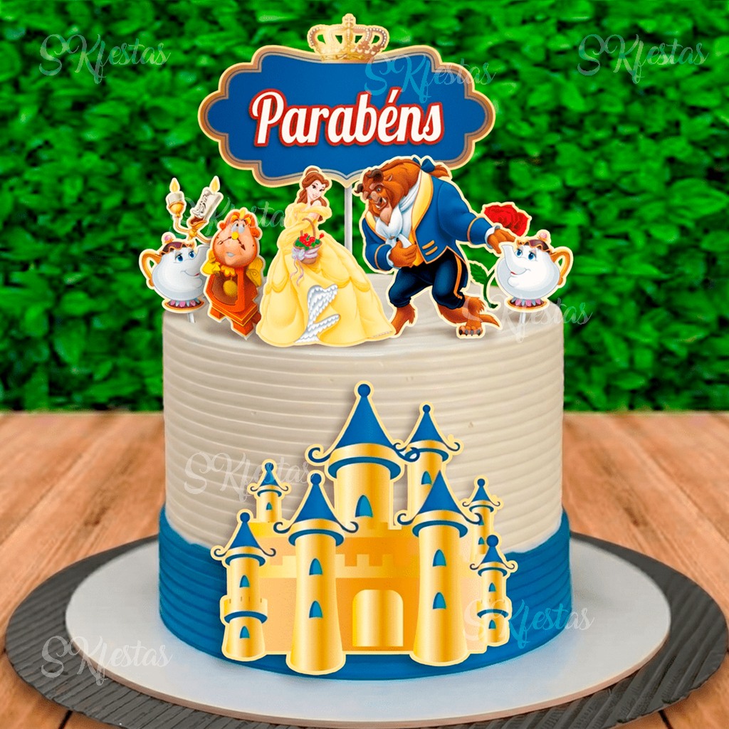 Topo Topper de Bolo Bela e a Fera, Princesa Personalizado Decoração de festa, Aniversário, mêsversário