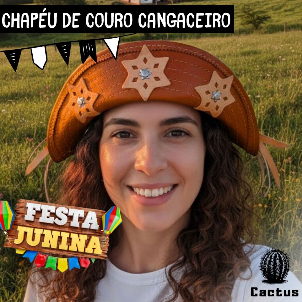 Chapéu de Cangaceiro Couro Legítimo de bode Nordestino Vaqueiro Country Festa junina são João Sertão