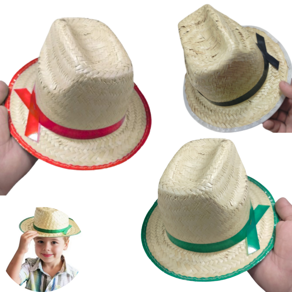 Kit 50~100 Chapéu Palha para Criança Texano Infantil malandrinho Festa Junina Arraiá Cores Sortidas