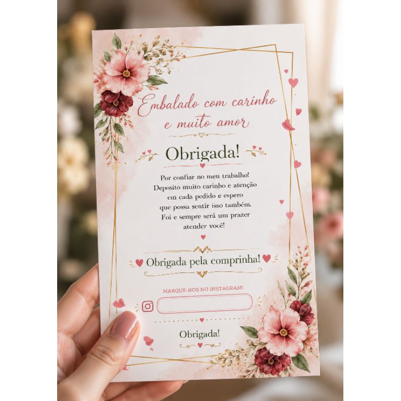 Cartão de Agradecimento Personalizado para Loja 10x14cm Arte Pronta ou Sua Arte