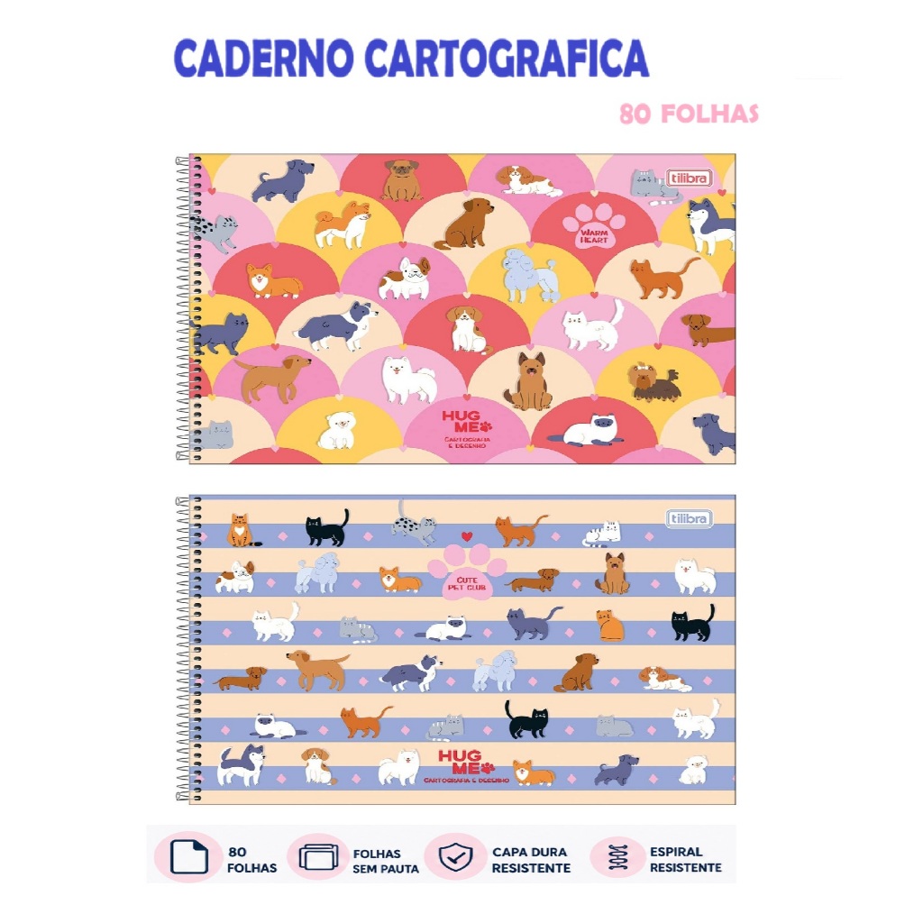 Caderno Cartografia e Desenho Hug Me Tilibra 80 Folhas Capa Dura Espiral