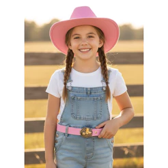 Achei Moda Kids- Kit Chapéu com Strass e Cinto Infantil cowboy Rodeio Fivela Bota ou Cavalo