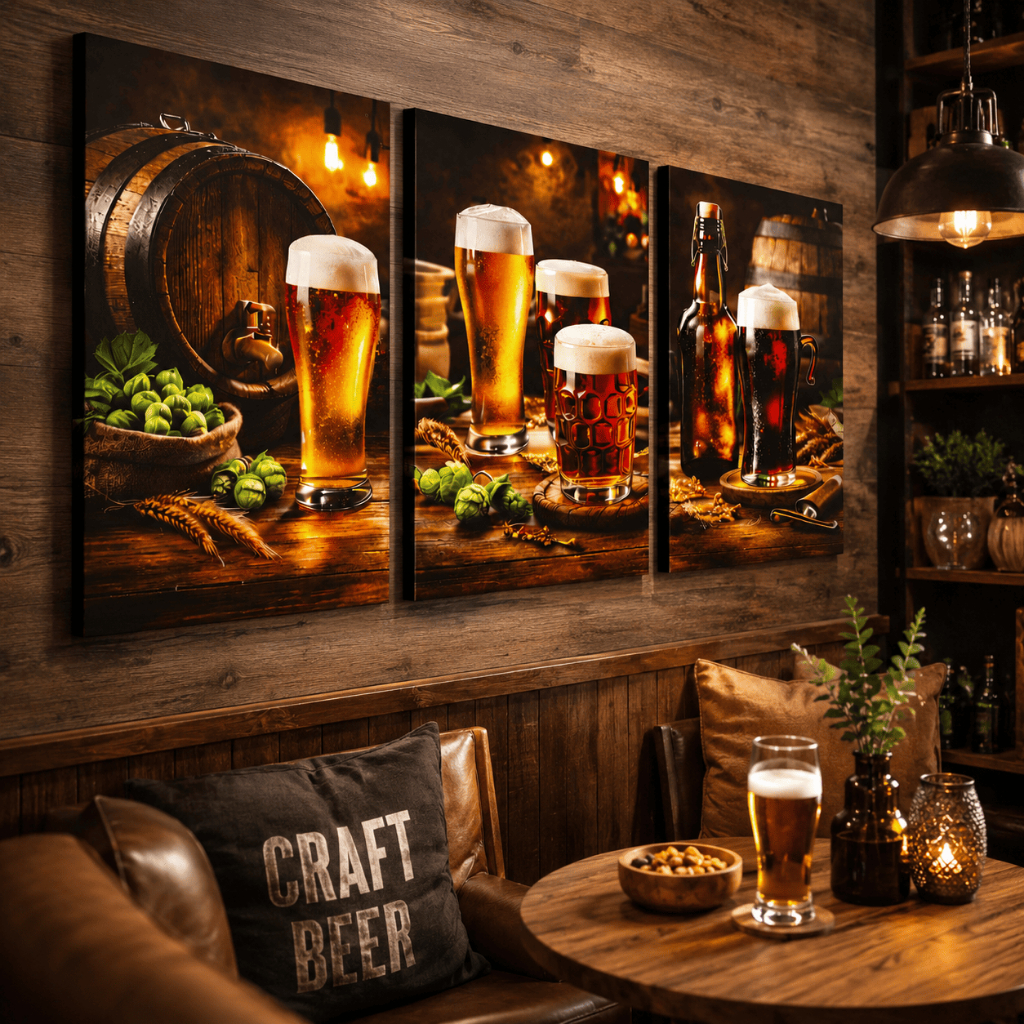 Quadros Decorativos 3 Peças Cerveja Chopp Cerveja Artesanal Barril Copop