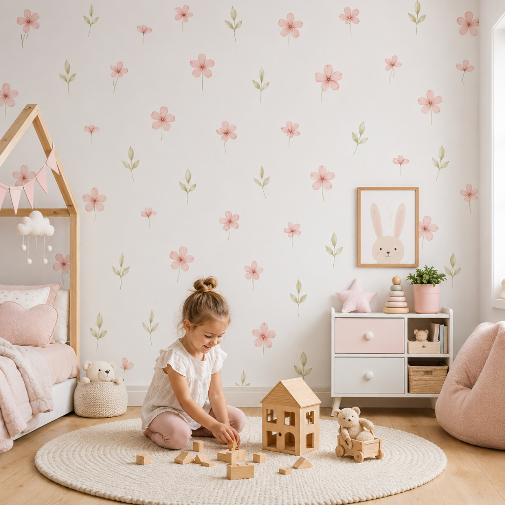 Kit Adesivos de Parede Flores Flor e Ramos Quarto de Bebê Infantil Florzinha Folhas