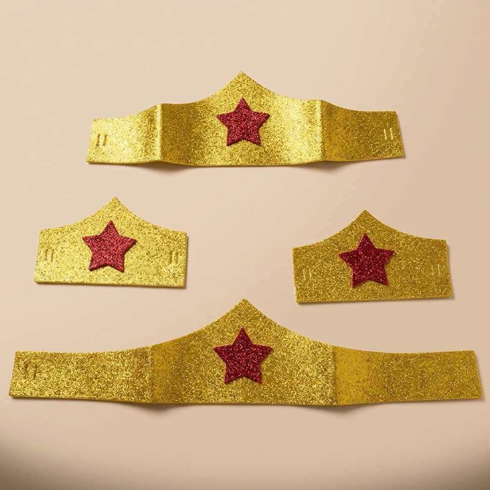 Kit Mulher maravilha Fantasia Infantil Tiara Braceletes Cinto Dourado Ajustável Carnaval Festa Apresentação Presente