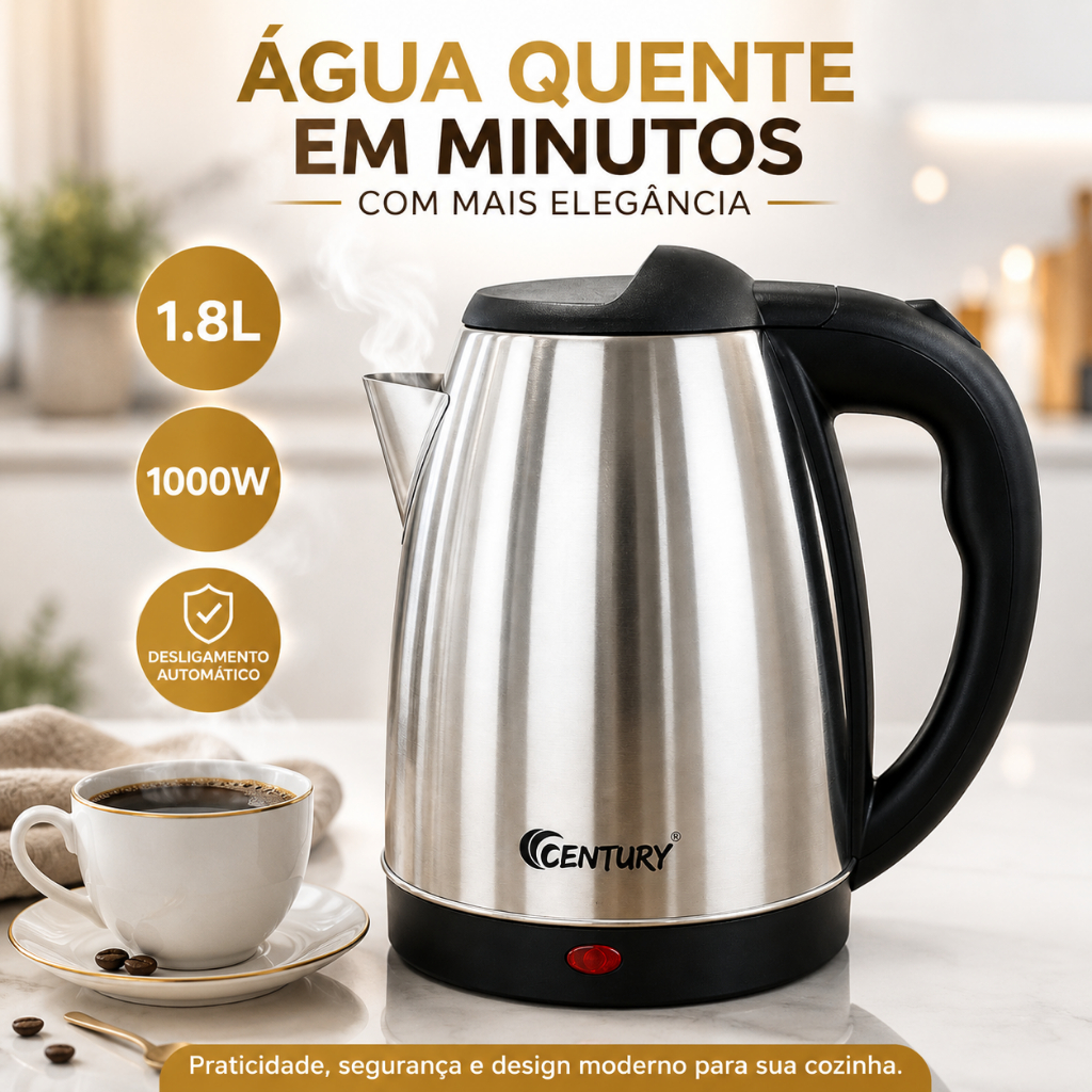 Chaleira Eletrica Inox 127/220V 1,8 Litros Potencia 1000w Rápido Aquecimento Design Moderno e Durável