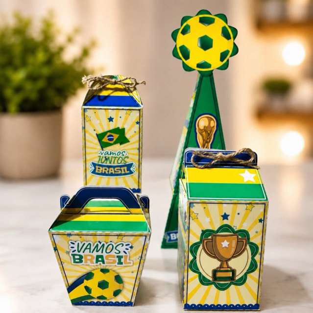Kit Festa Copa do Mundo Brasil Personalizado 20 - 32 - 40 unidades - Caixinhas Lembrancinhas Futebol