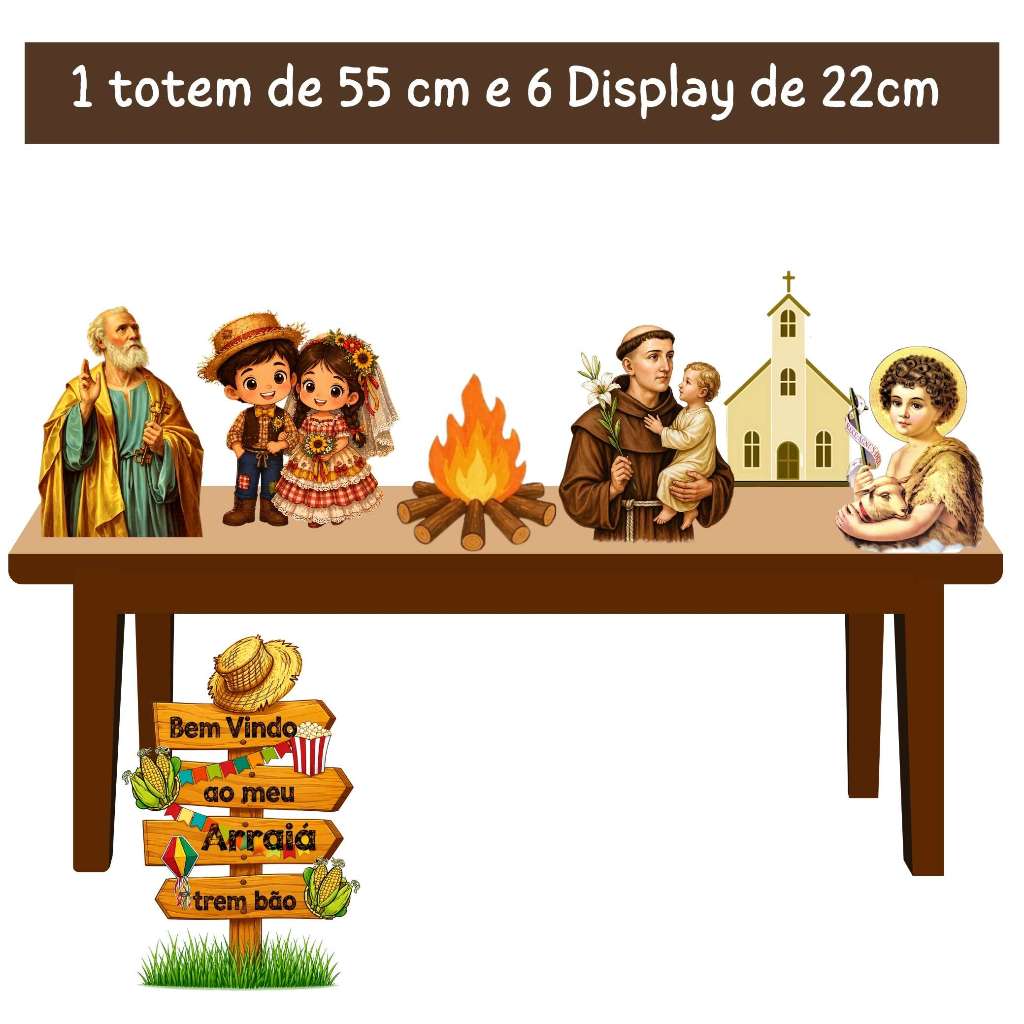 1Totens De Chão 6 Display Mesa Festa Junina Santos Junino Santo Antônio São João Batista e São Pedro