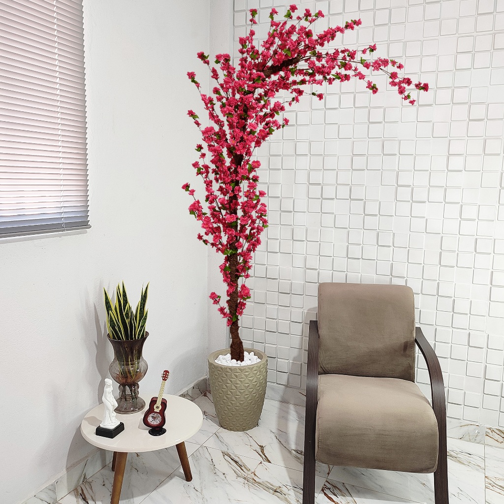 Árvore Curvada Cerejeira Curva Pink Sakura Grande 220cm Vaso Pedra