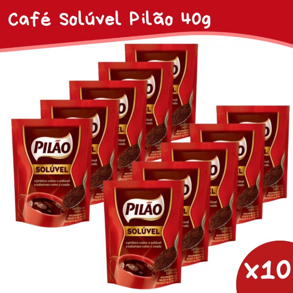 Kit 10 Café Solúvel Pilão 40g Sachê – Café Instantâneo Rápido e Prático