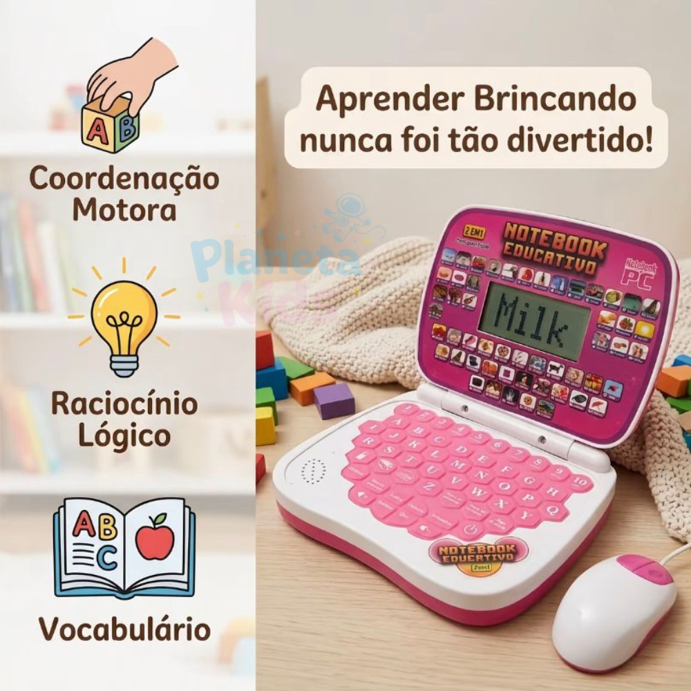 Laptop Menina Infantil Bilíngue Educativo Com Mouse Aprende Inglês