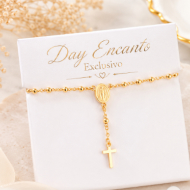 Pulseira Terço Nossa Senhora Feminina Folheada Ouro 18k Delicada Religiosa Católica Presente
