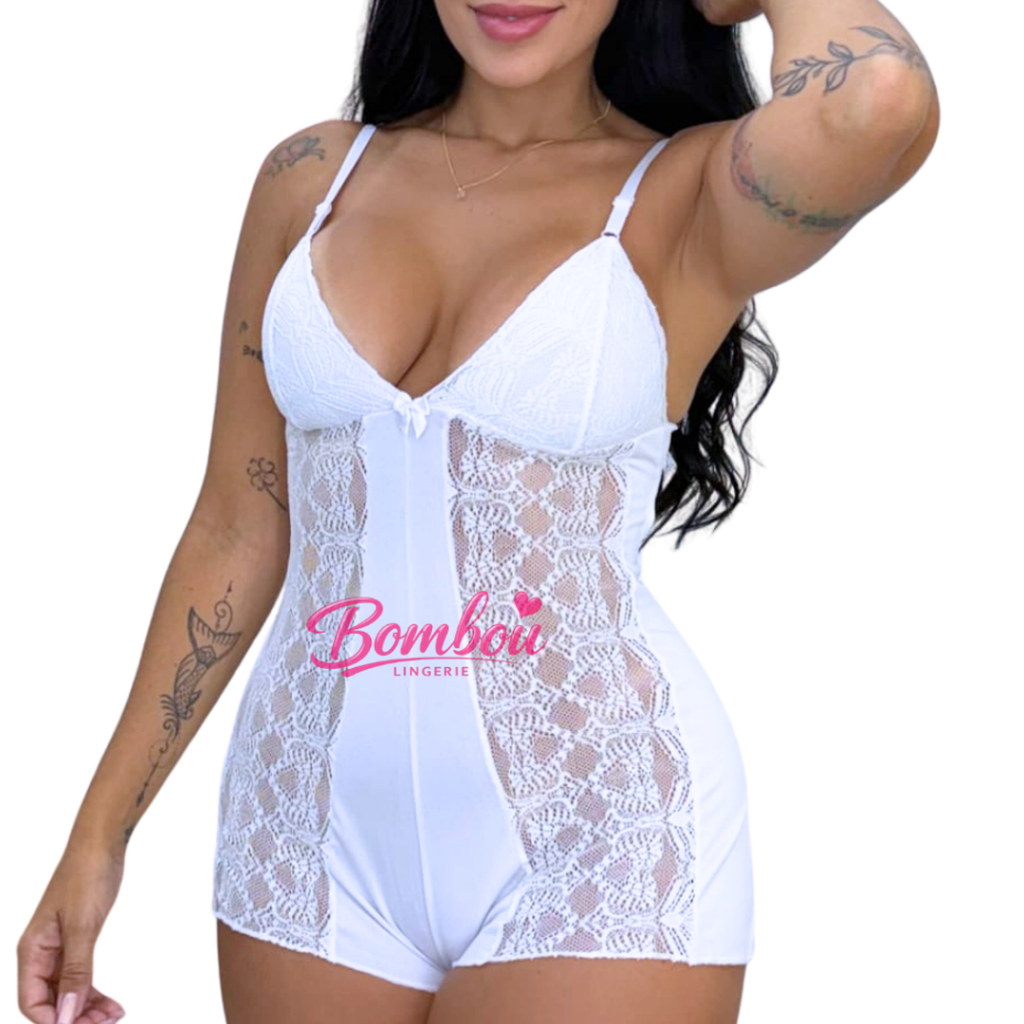 Conjunto Baby Doll Macaquinho Sensual Feminino Renda Plus