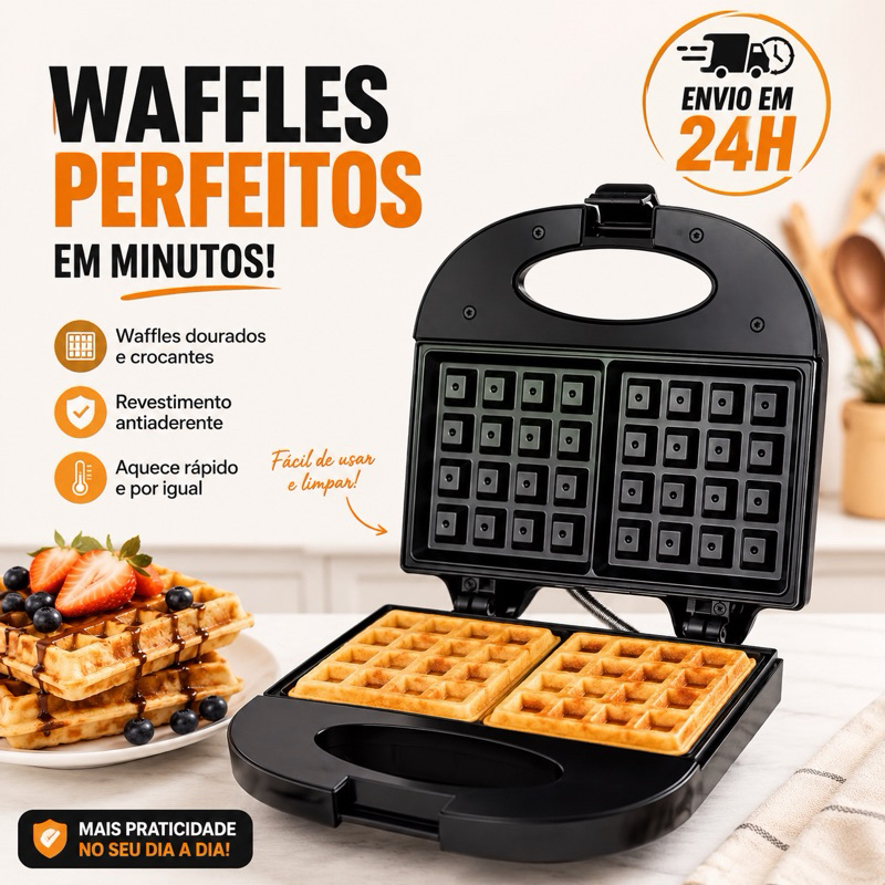 Máquina de Waffle Grill Antiaderente 220v 750w Waffle Elétrica Rápida para Café da Manhã e Receitas