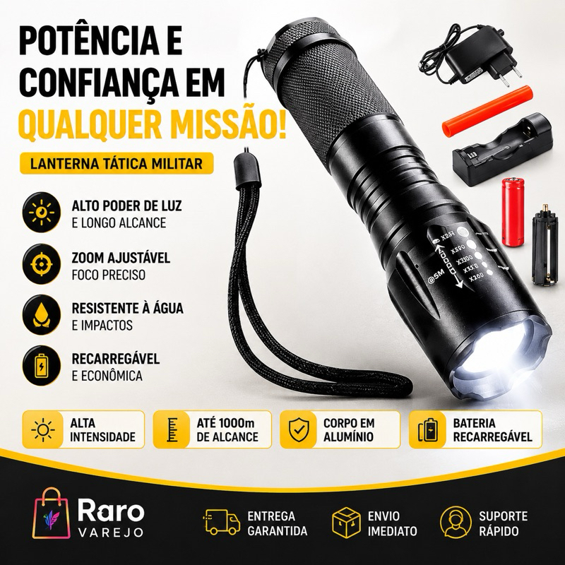 Lanterna Tática Militar X900 Recarregável Zoom