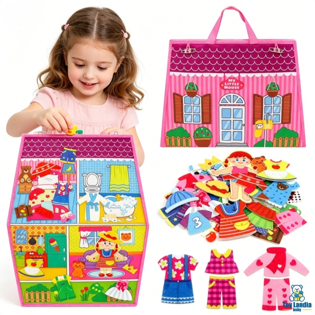 Kit de Brinquedos Interativos para Crianças: Casa de Feltro Dupla Face para Vestir Bonecos Artesanato Pré-escolar Dobr