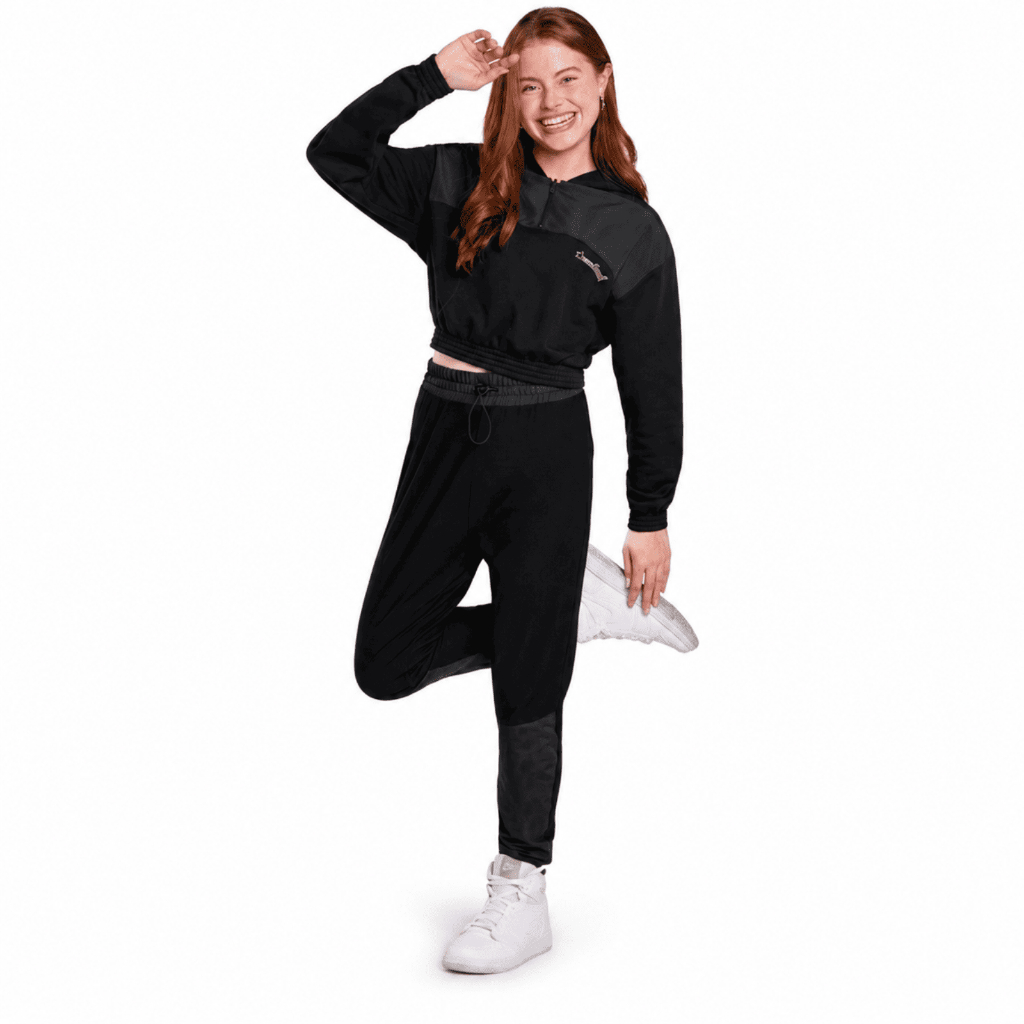 Blusão Cropped Moletom Feminino Lunender Preto Juvenil Com Capuz Casual Premium Teen