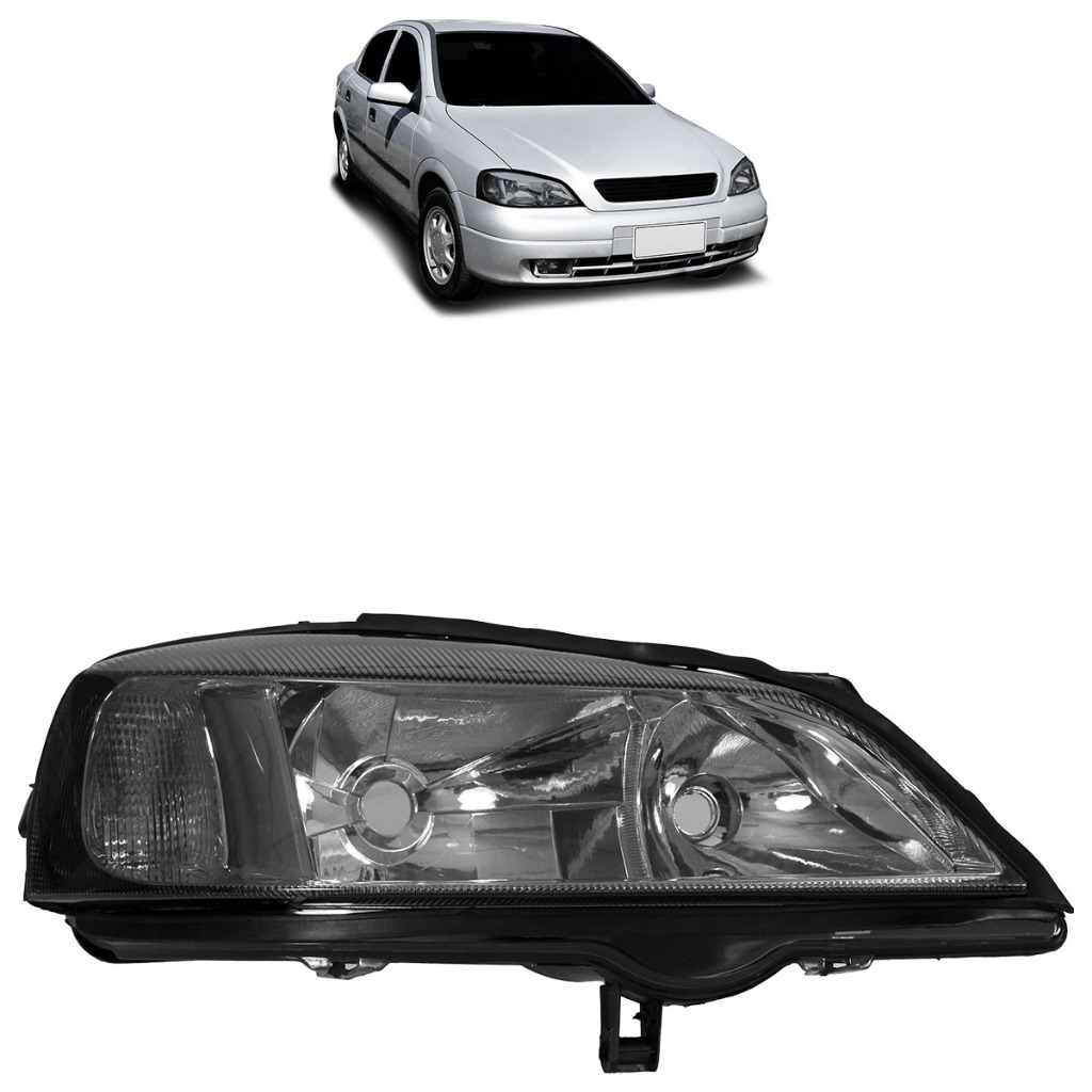 Farol Dianteiro Astra 1998 1999 2000 2001 2002 Máscara Cromada Foco Duplo Lente Fumê Lisa Acrílico