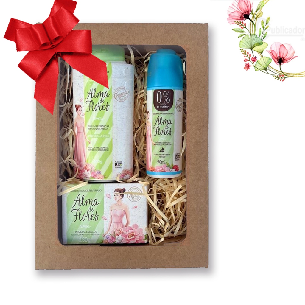 Kit 15 Presente Feminino Alma de Flores Clássico Sabonete + Desodorante + Talco na Caixa