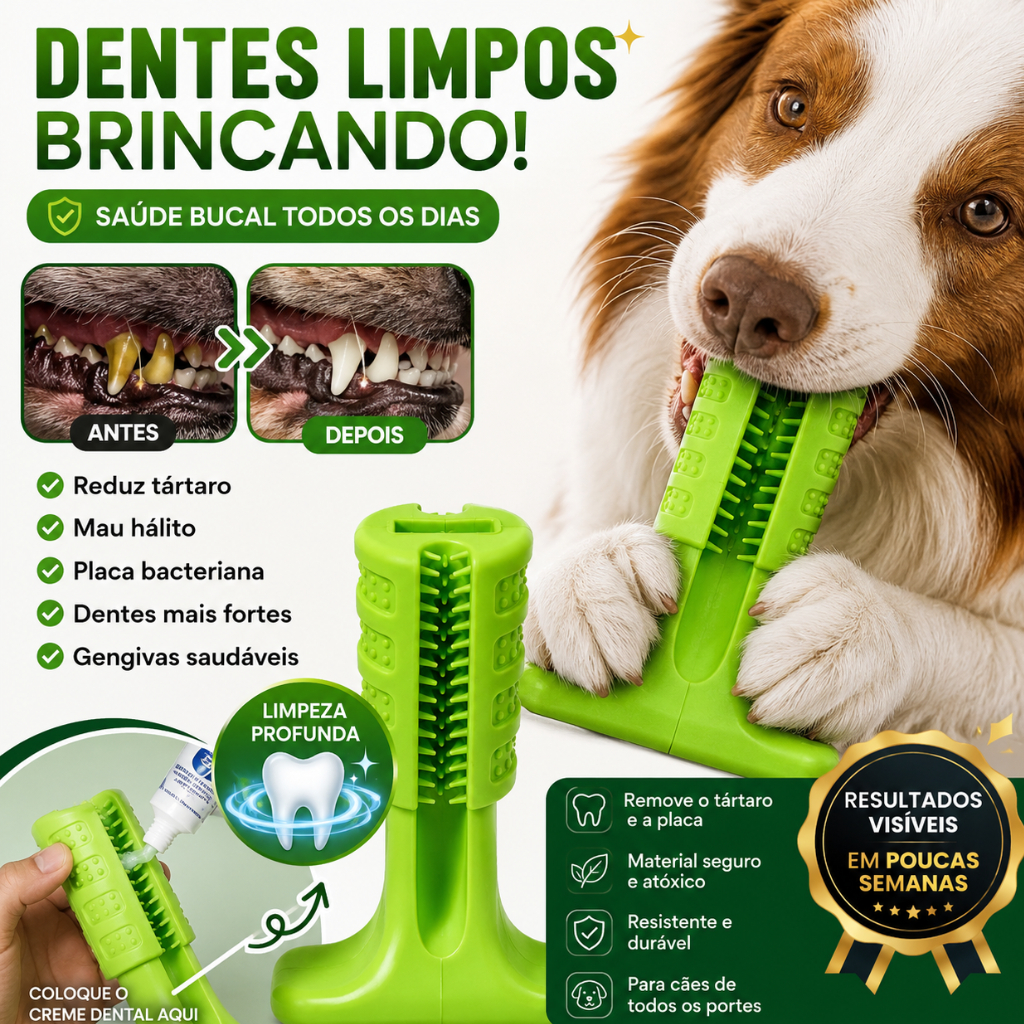 Escova Dental Mordedor P/ Cachorro Porte Médio Brinquedo Pet Limpeza Bucal Mau Hálito Interativo Ful