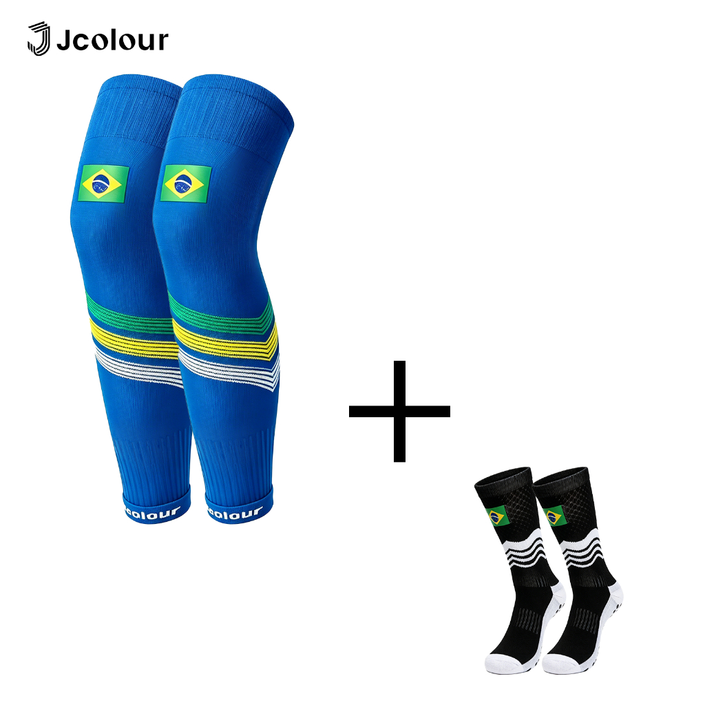 Kit Meia de Futebol Brasil, Meia Joelheira de Compressão + Meia de Campo Antiderrapante