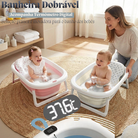 Banheira Bebê Infantil Dobravel Portátil Com Suporte Termômetro