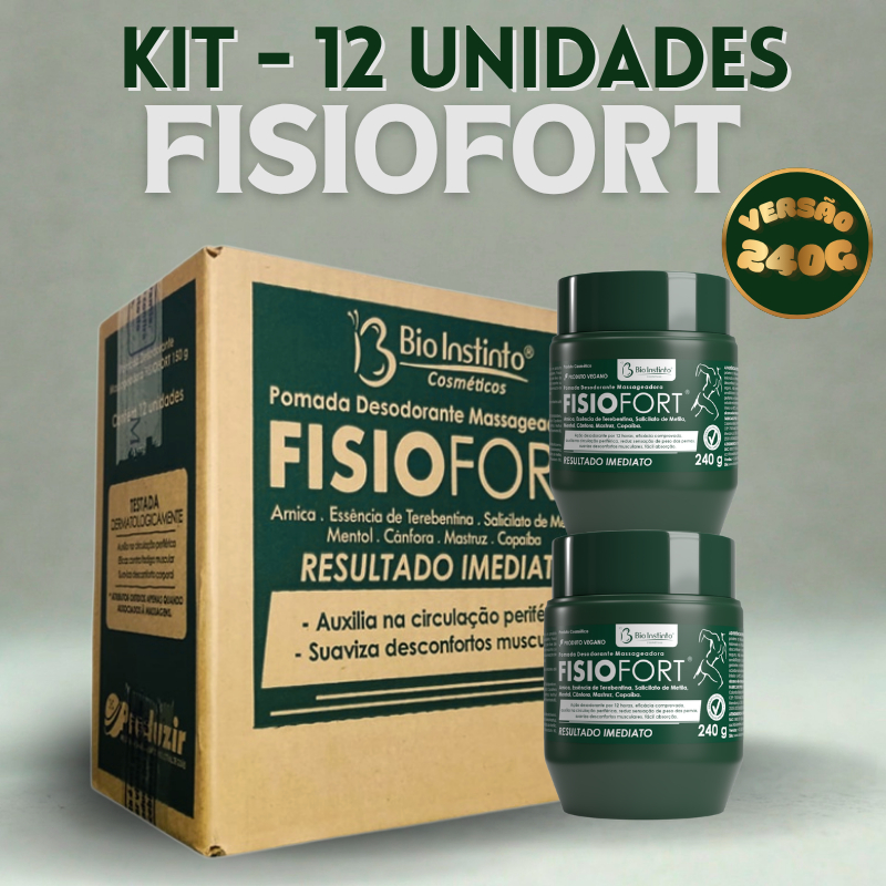 12 UND Fisiofort Verde Bio Instinto 240g - Alívio Dores Musculação, Pomada Massageadora