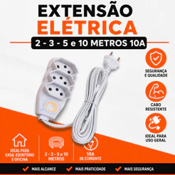 Extensão Elétrica Mega Plug Branca 2 - 3 - 5 e 10 Metros 10A