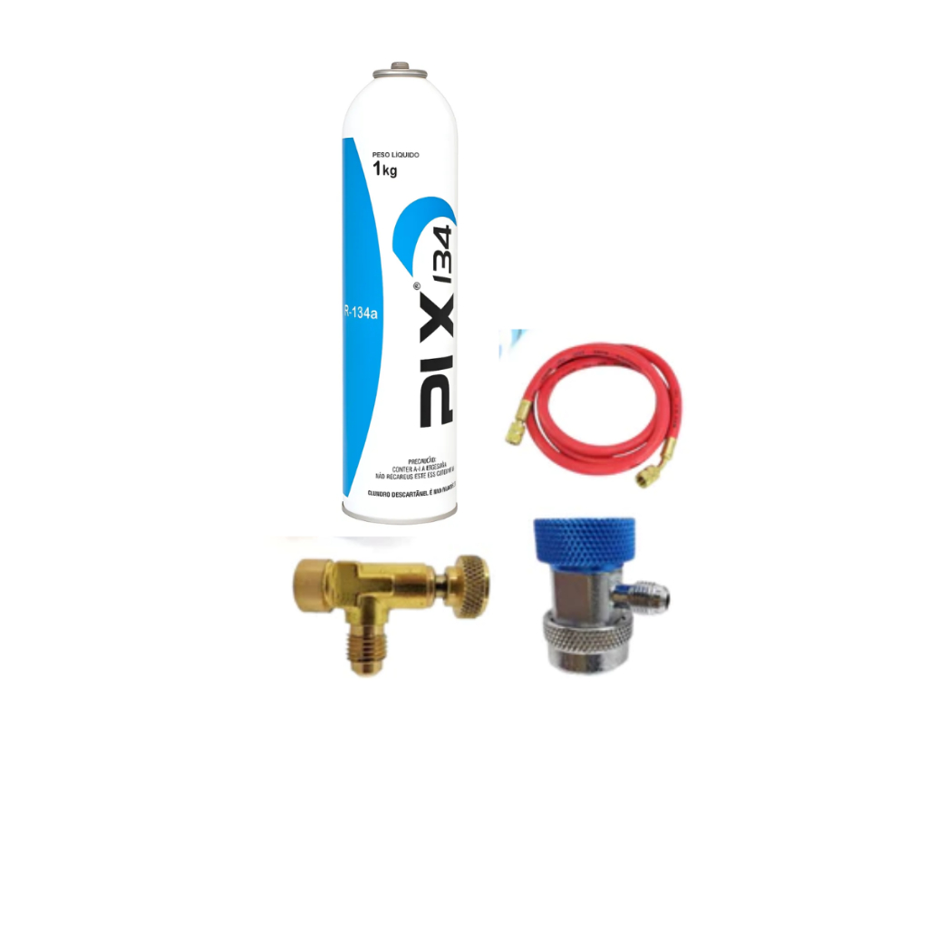 Kit Recarga Automotivo Completo R134 1Kg + Válvula + Mangueira + Engate