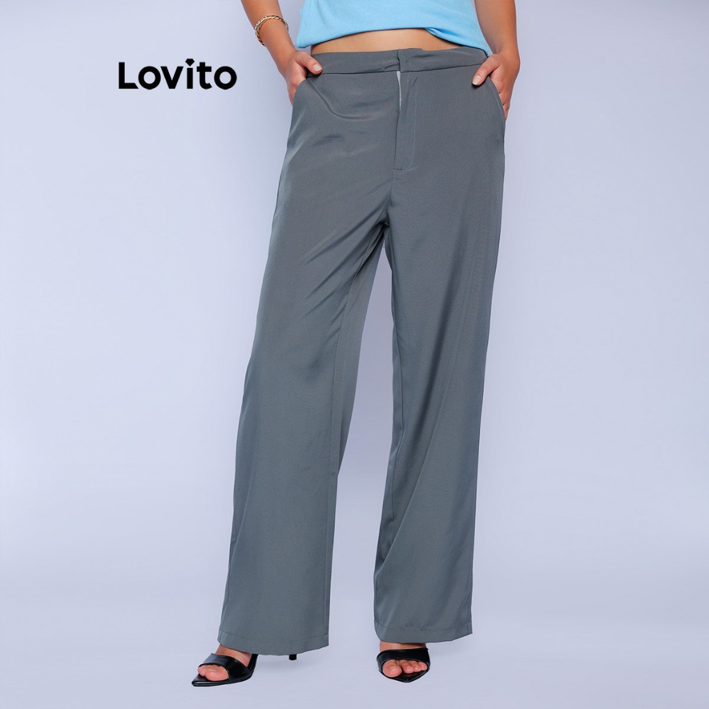 Lovito Calça Wide Leg Alfaiataria Feminina PTB785BRL815