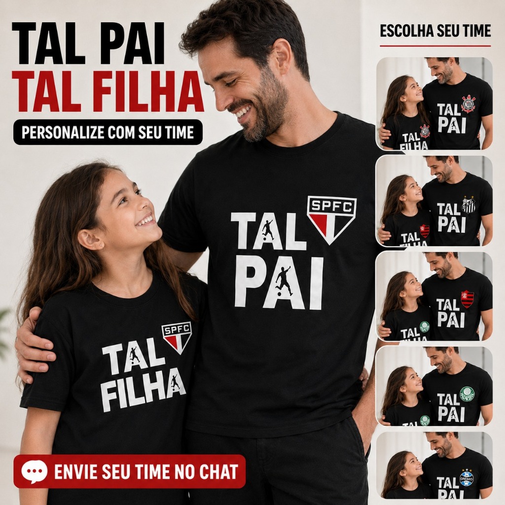 Kit Pai e Filha Camisetas Futebol Personalizadas Preto Presente - Esporte Futebol Kit 2 Camisa Preta