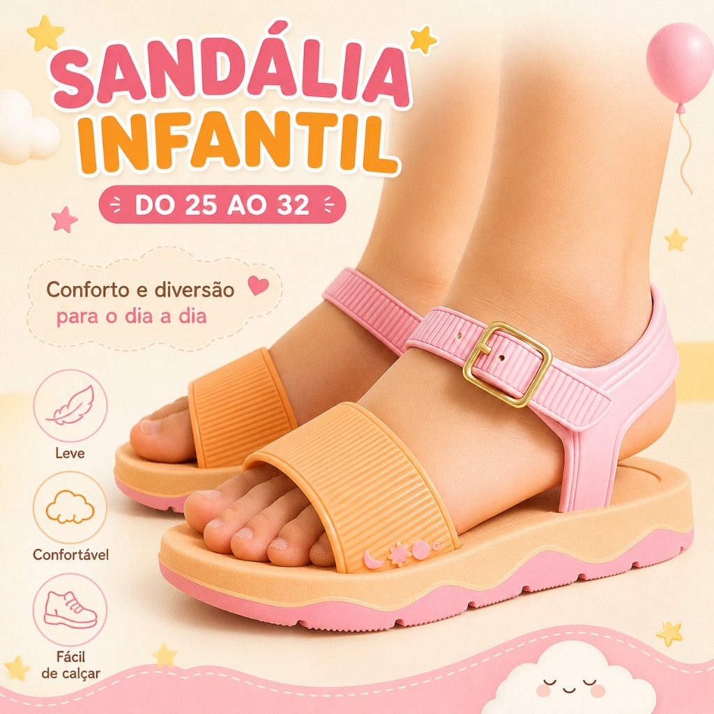 Papete Sandália Menina Leve e Feminina Baby Confortável Dia A Dia Promoção