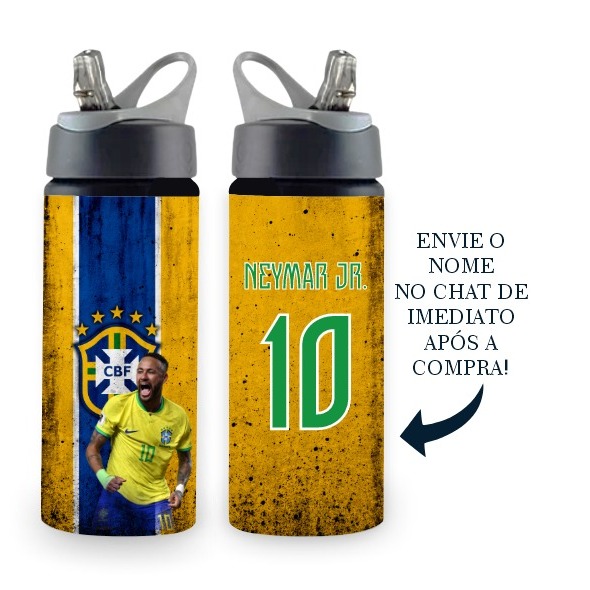 Garrafa Neymar BRASIL/Seleção Brasileira Squezee/Alumínio - 600ml – Personalizada com Nome