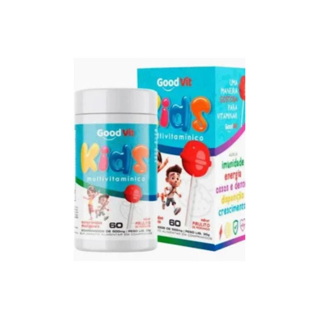 Multivitaminico kids Sabor Pirulito de Morango GoodVit 500mg 60 Comprimidos