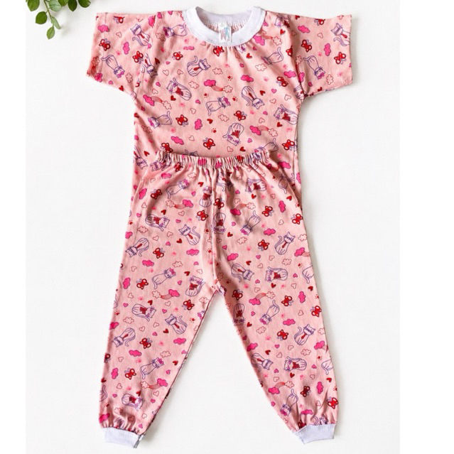 Pijama Infantil Menina Algodão 100% Manga Curta Conjunto Calça e Blusa Leve Confortável Bebê e Criança Estampas Sortidas
