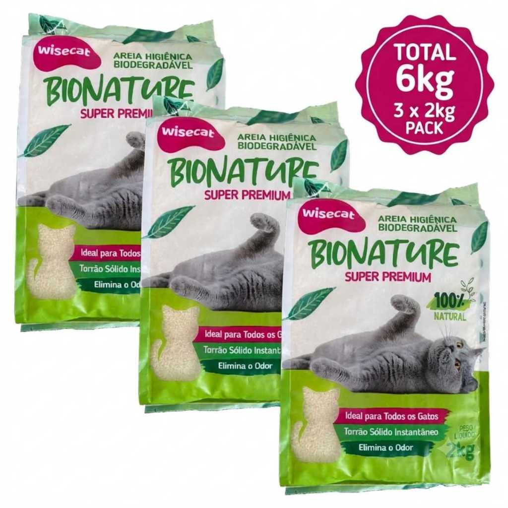 Areia Higiênica De Mandioca Para Gatos Wisecat 2kg kit 3Un