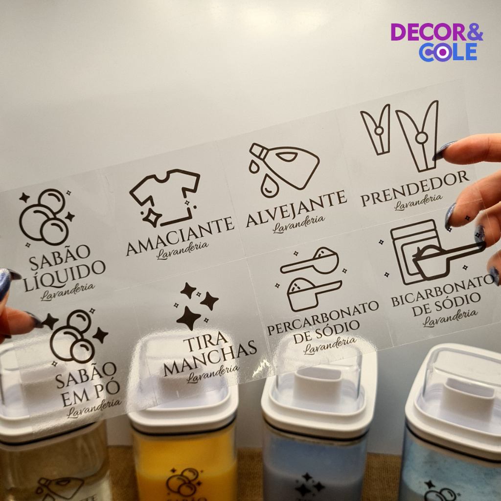Kit Etiquetas Transparentes para Lavanderia Sabão em Pó Amaciante Percarbonato Vinil à Prova d’Água