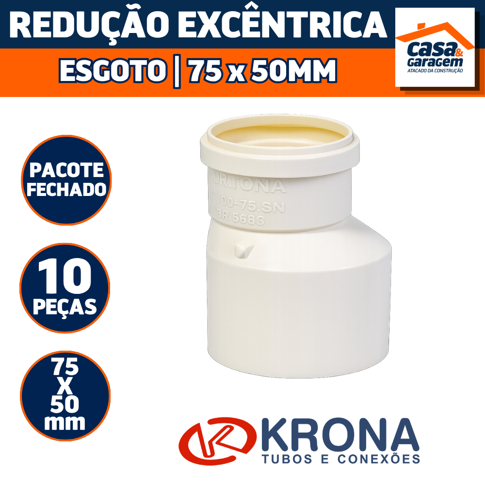 Kit Com 10 Reducao Excêntrica Esgoto 75x50mm 654 Krona
