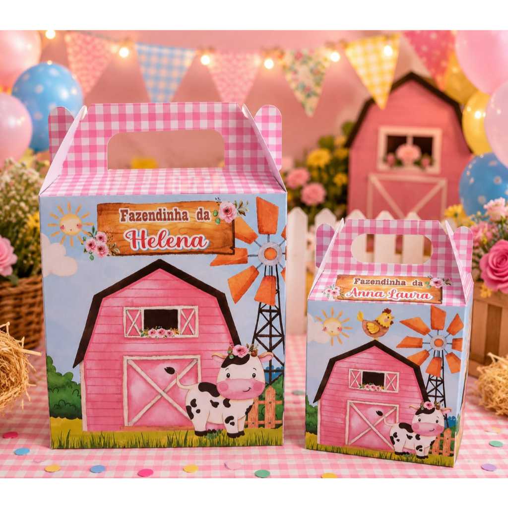 Caixinhas personalizadas Fazendinha rosa menina Lembrancinha sacolinha surpresa Fazendinha rosa menina