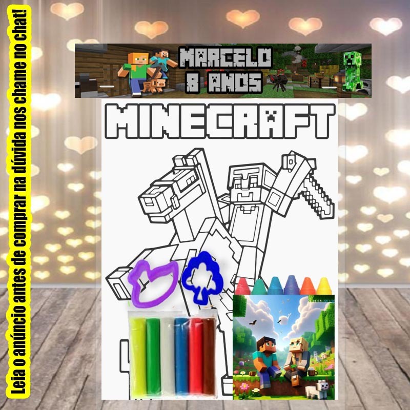 Kit Colorir com massinha de modelar para lembrancinhas dos Minecraft