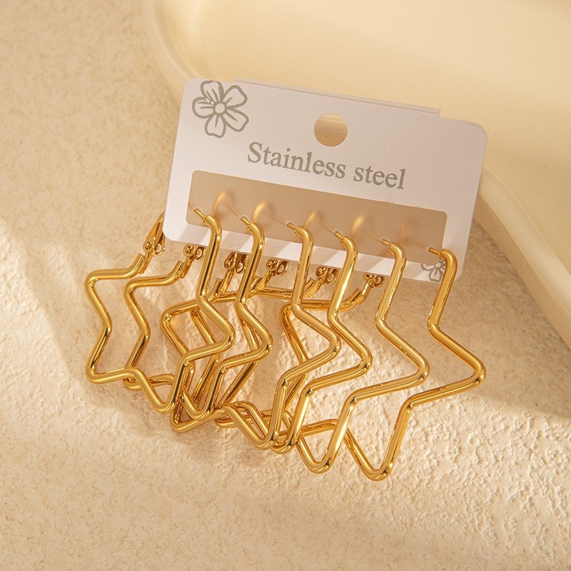 Brincos Argola Grandes de Aço Inoxidável Dourado, Estilo Moderno e Resistente, Kit com 3 Pares — imagem 2 de 2