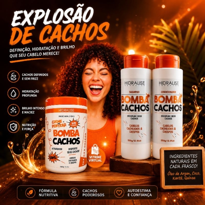 kit Shampoo + Condicionador + Creme de pentear BOMBA CHACHOS