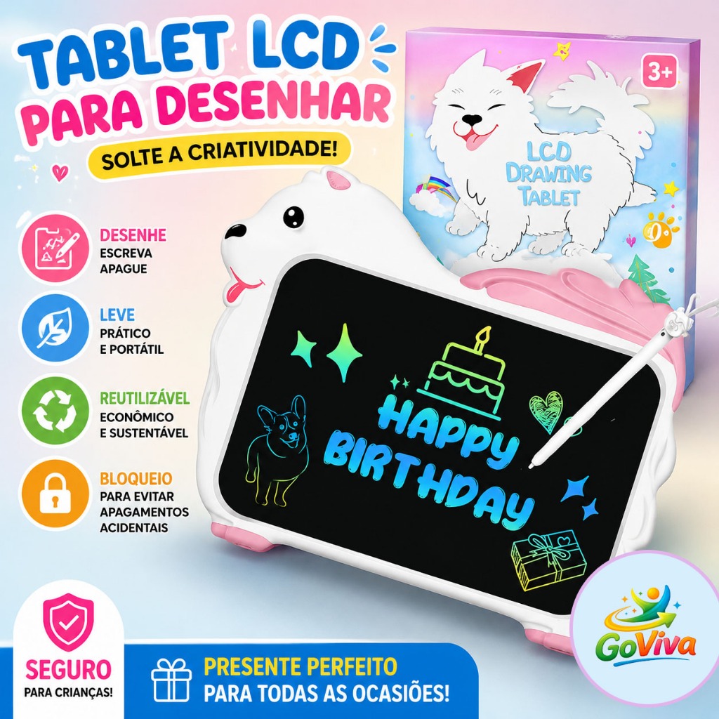 Tablet LCD Infantil para Desenhar Lousa Mágica Reutilizável Educativa