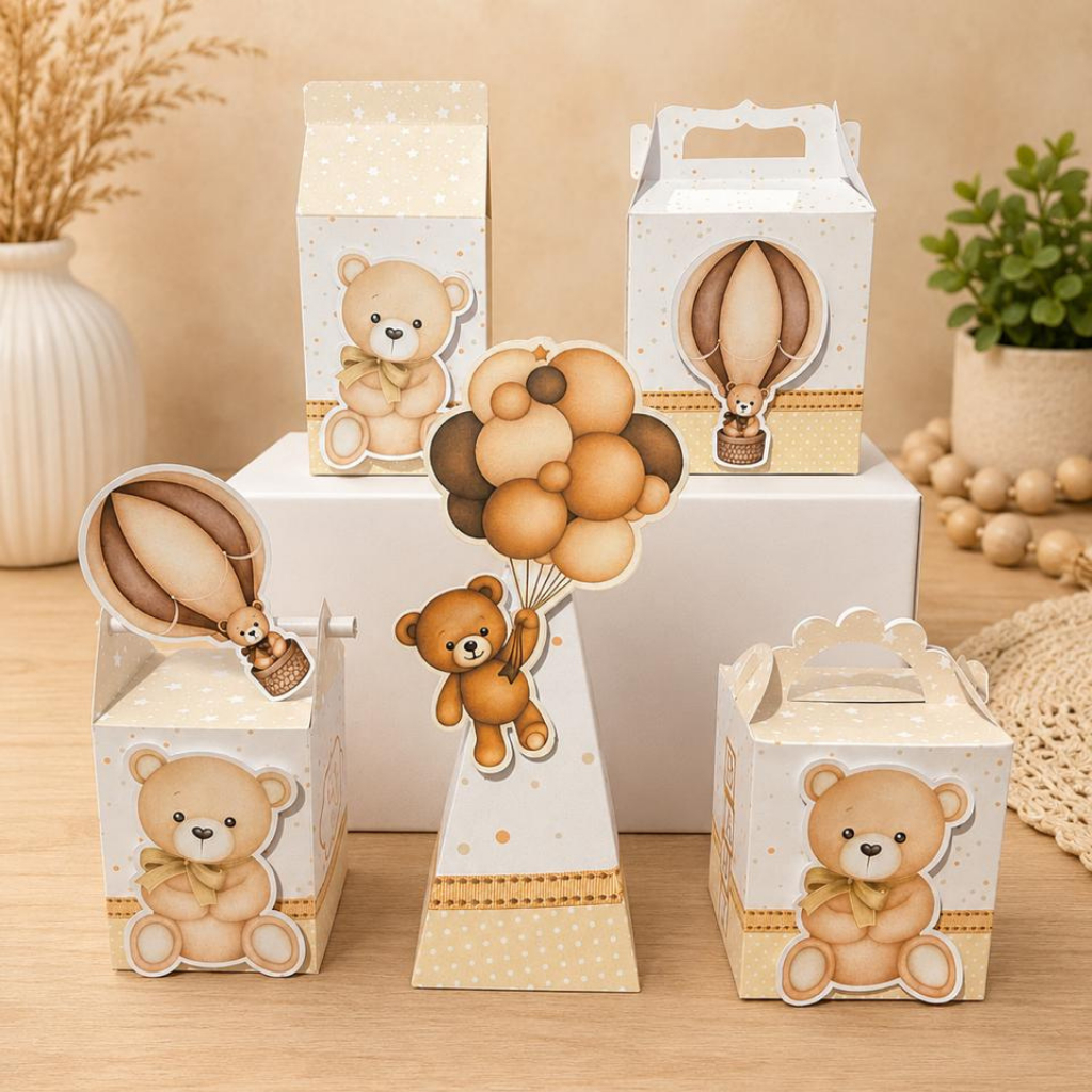 Kit Caixinhas Personalizadas kit Lembrancinha Tema Ursinho | Chá revelação | PEGUE E MONTE | Papelaria Personalizada.