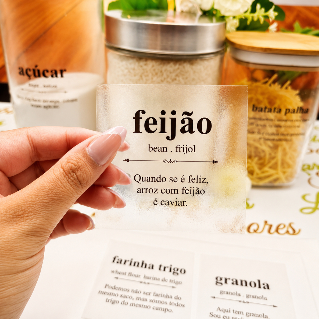 Kit 42 Adesivos Para Mantimentos Potes de Cozinha Modelo Dicionário Divertido Vinil Transparente