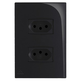Conjunto tomada dupla 10a 4x2 Linha Lissê preto brilho