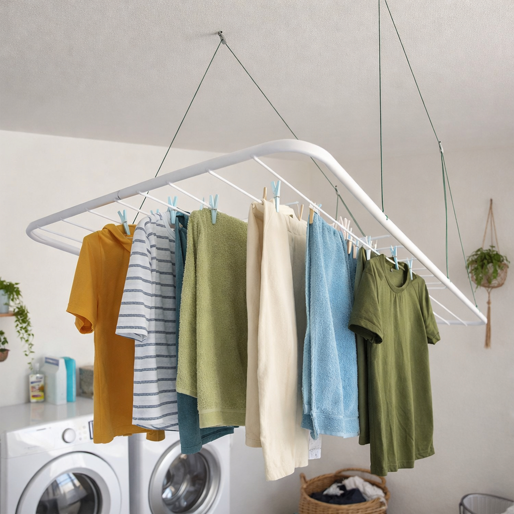 Varal de Teto 90cm Para Apartamento e Lavanderia Reforçado com Cordas Reguláveis