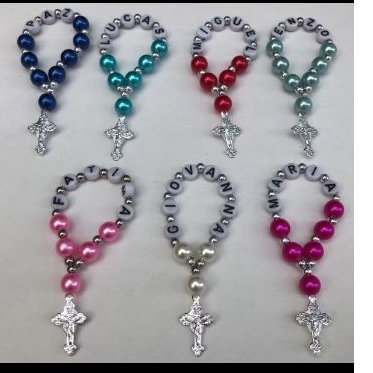 kit 20 Mini Terços de dedo personalizado Religioso Lembrancinha Batizado Eucaristia Crisma